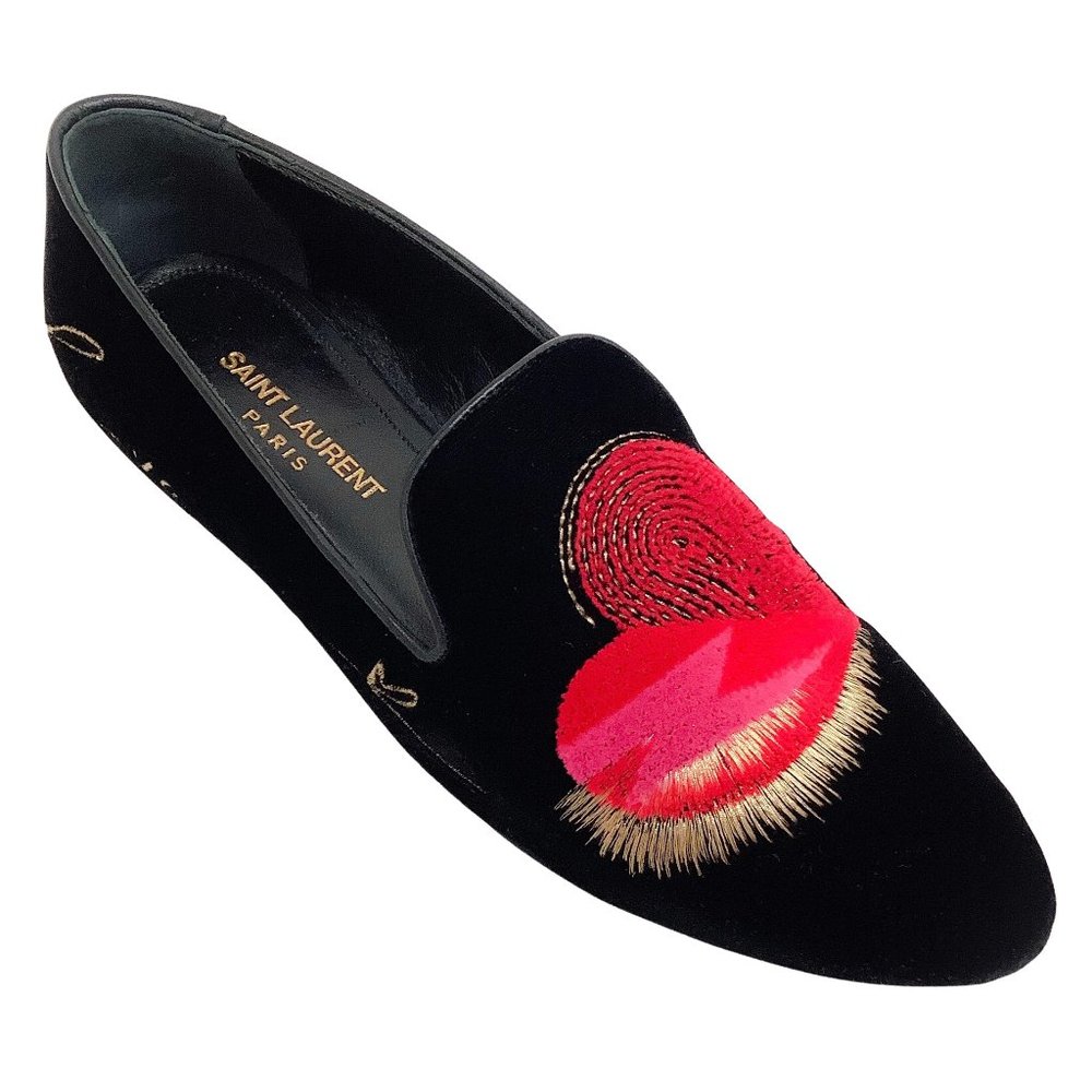 Pristine Condition Saint Laurent Black Velvet Amor Heart Smoking Shoes